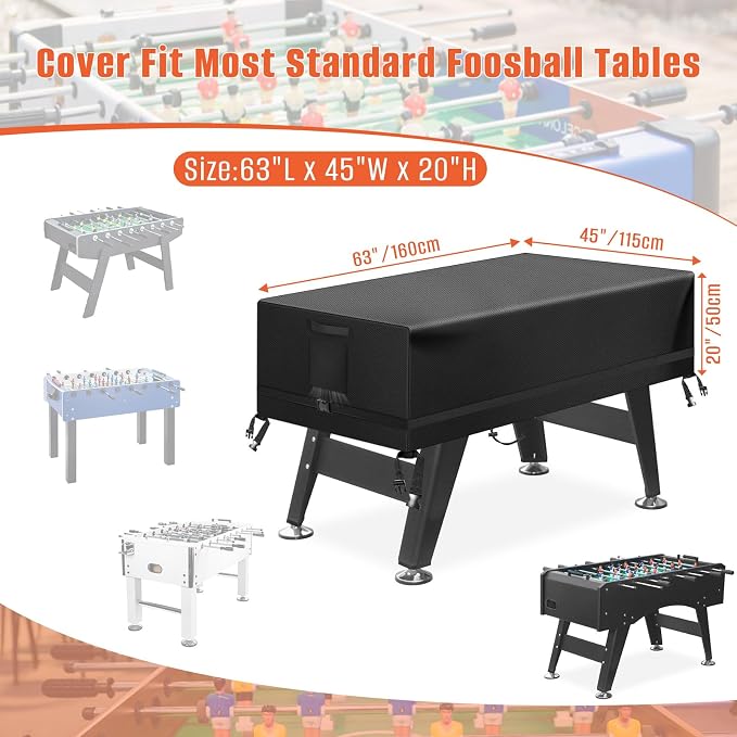 Kovshuiwe Foosball Table Cover Outdoor Waterproof Heavy Duty Rectangular Patio Football Game Table Cover-63"x45"x20"(LxWxH)