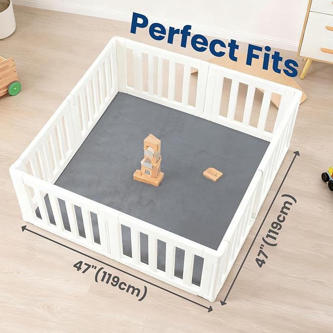 Huloo Sleep Baby Play Mat for Floor,1.3" Thick Elasti-Foam 47"×47" Playpen Mat for Tummy Time,Water Repellent Soft Coral Velvet for Toddler,Infant,Kids,Non-Slip Backing Safe for Crawling(Dark Grey)