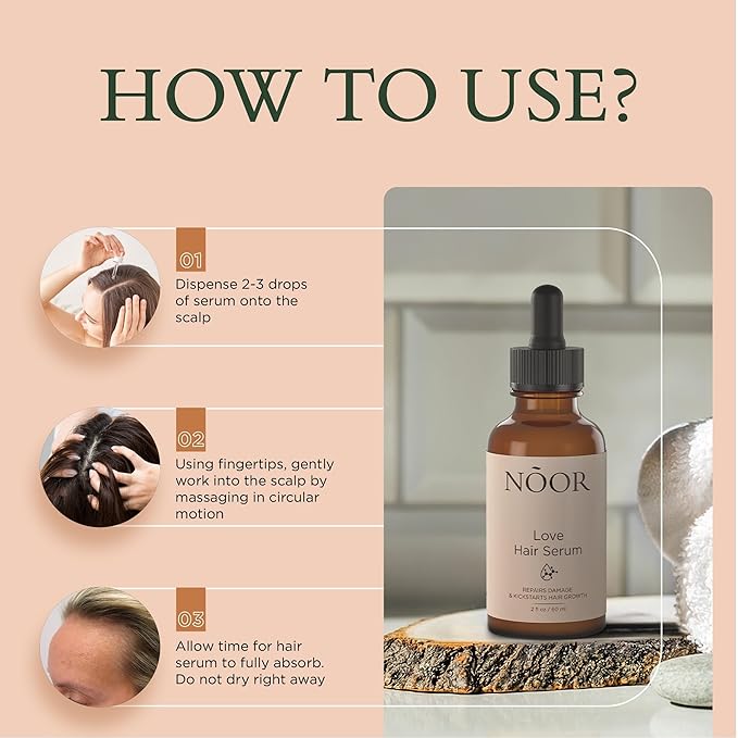NOOR HAIR Growth Serum From African Olives, for Women and Hair Loss Treatment for Frizzy and Damaged, For Thicker and Healthier- Natural Vitamins Argan Oil