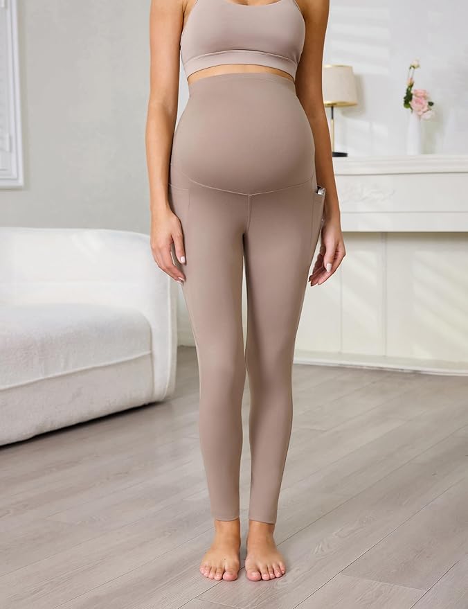 Buttergene 1 Pack Women's Maternity Leggings with Pockets Over The Belly Pregnancy Active Wear Workout Yoga Tights Pants