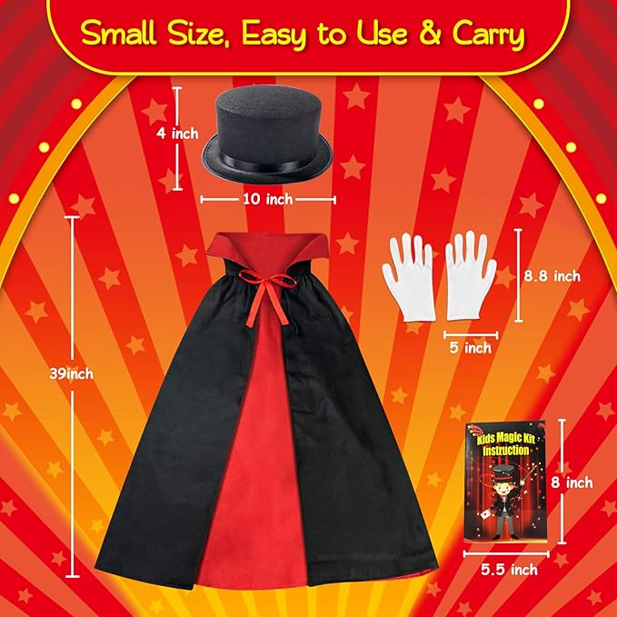 Heyzeibo Magic Kit for Kids - Magic Tricks Games Toy for Girls & Boys, Magician Pretend Play Dress Up Set with Magic Props & More Magic Tricks, Instruction Manual, for Beginners Toddlers