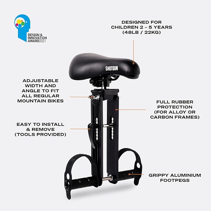 Kids Ride Shotgun - Child Bike Seat & Handlebar Combos - Front Mounted, for Children Aged 2~5 Years, Fits Most Adult Modern Mountain Bikes, Adjustable for Comfort