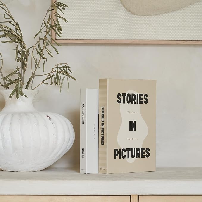 Beautiful Decorative Books - Set of 2 Boxes Enhance Your Coffee Table, Bookshelf or Mantel Decor - Aesthetic Fake/Faux Books for Modern Home Decoration, Photo Storage and as a Keepsake Box