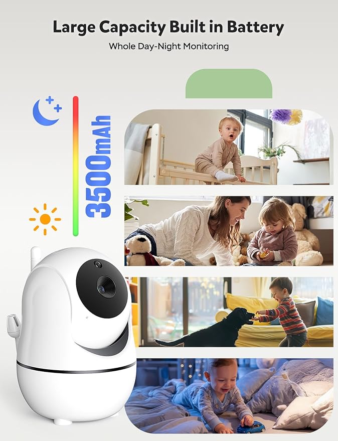 GoodBaby 5" Baby Monitor with Camera and Audio, No WiFi Secure FHSS, 30-Hour Battery, Remote PTZ, Auto Night Vision, Room Temperature, Two-Way Audio，Lullabies，1000ft Range