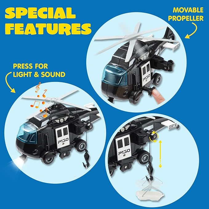 JOYIN Toddler Truck Toys for 3 4 5 6 7 Year Old Boys - Police Car Toy Set, Emergency Vehicle Playset, Friction Powered Car with Lights and Sounds, Christmas Birthday Gifts for Boys Girls Age 3-9