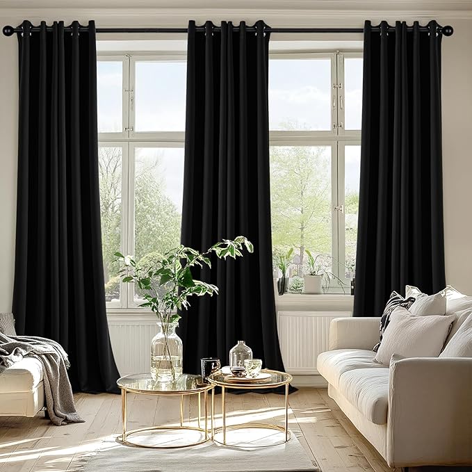 MIULEE Blackout Curtains for Bedroom 2 Panels 40 x 96 Inch Long Black | Thermal Insulated, Living Room Darkening Grommet Drapes, Noise Reducing, Light Blocking Window Treatments