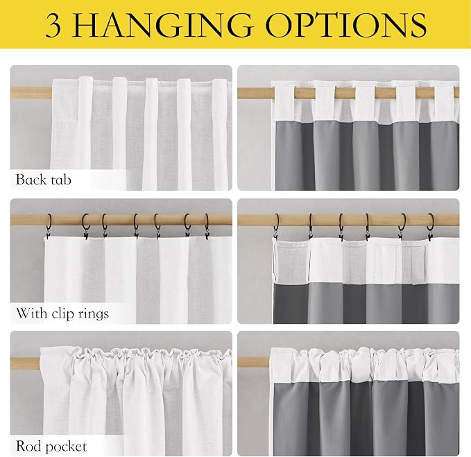 NICETOWN Greyish White 100% Blackout Linen Curtains 90" Long, Farmhouse Thick Completely Blackout Window Treatment Panels Thermal Insulated Drapes for Living Room (1 Pair, 52" Width Each Panel)