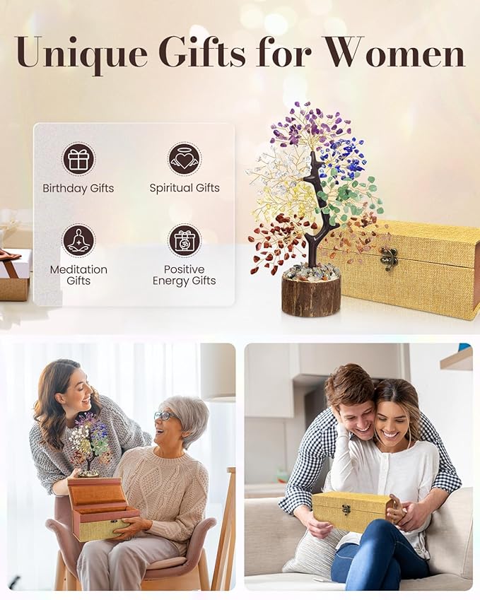 7 Chakra Crystal Tree of Life - Upgrade Gift Box, Valentine's Day Gift, Unique Birthday Gifts for Women, Chakra Healing Trees for Desk Decor, Positive Energy, New House Warming Gift, Gifts for Mom