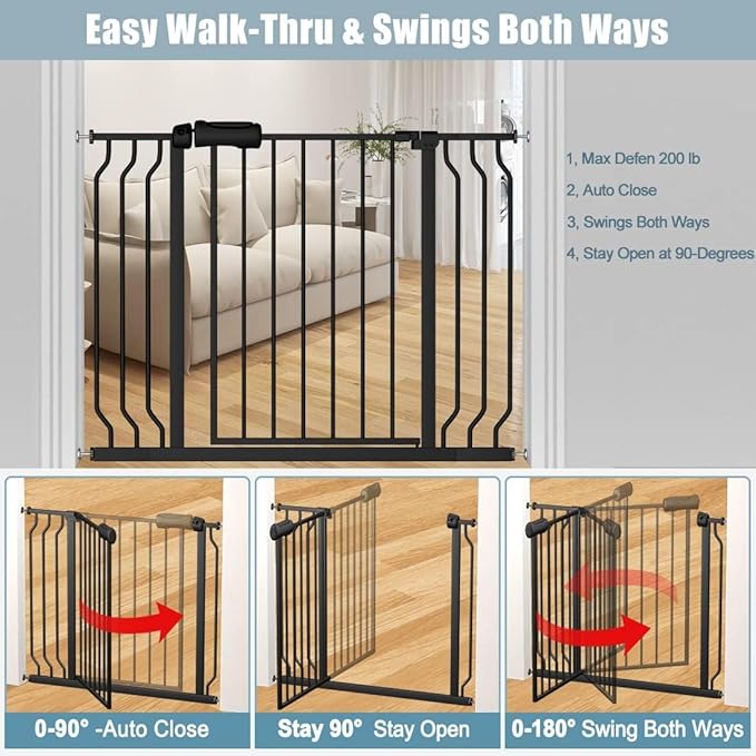 48-53 Inch Extra Wide Baby Gate for Stairs, Safety Dog Gate for Doorways, Pressure Mounted Walk Through Child Gate for Kids Pets No Drill Indoor and Outdoor, Black