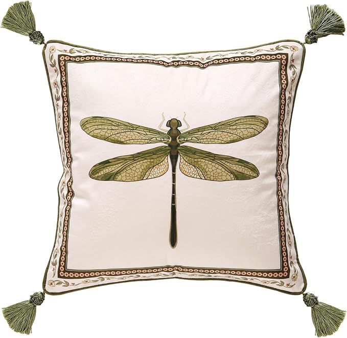 Designer Vintage French Velvet Throw Pillow Cover,18"x18"-Grace C | Pillow Cover,Concealed Zipper Design,Dragonfly Pattern,Sofas,Bedroom,Living Room,Lounge Chairs,All Season Home Decor