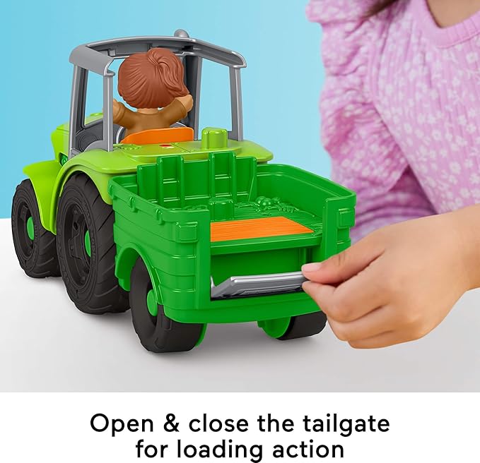 Fisher-Price Little People Toddler Toy Push & Play Tractor Push-Along Musical Farm Vehicle with 2 Figures for Pretend Play Kids Ages 1+ Years, Multilanguage Version