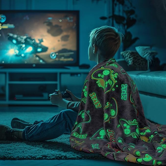 Gaming Toys Gifts for Teen Boys - Glow in The Dark Gaming Blanket Gamer Game Controller Throw for Kids Birthday Presents for Boys Age 8 9 10 11 12 13 14 15 Year Old Gamer Room Decor 50"x60"