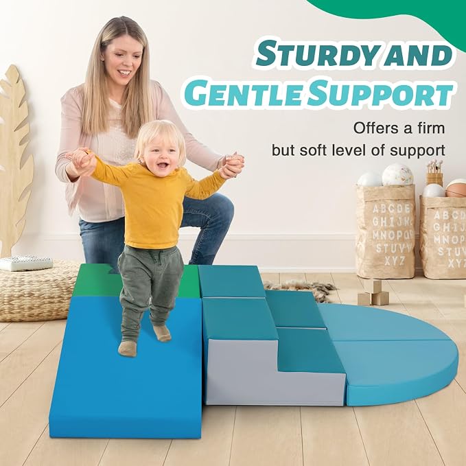 TODIBY 6-Piece Soft PU Leather Toddlers Climbing Toys, Indoor Climb and Crawl Activity Play Set, Foam Play Gym Climbing Structures for Toddlers 3, Baby Foam Blocks for Toddler