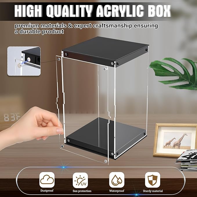 Clear Acrylic Display Case with LED Light for Trophy Collectibles，Assemble Cube Display Box Dust Proof Protection Showcase for Action Figures Toys 6" Lx6 Dx8 H