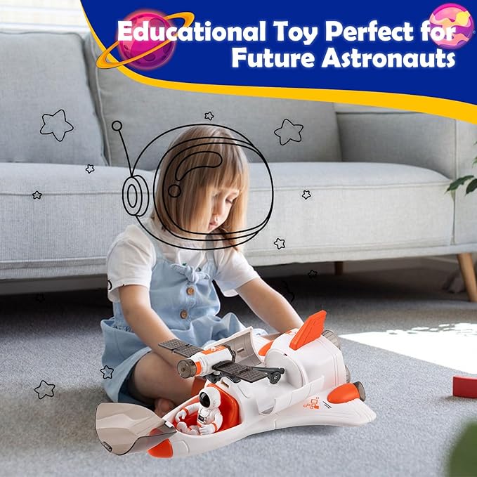 Spaceship Toy for Kids, Space Rocket with Astronaut, Spacecraft Playset with Light and Sound, Real Steam/Vapour Function