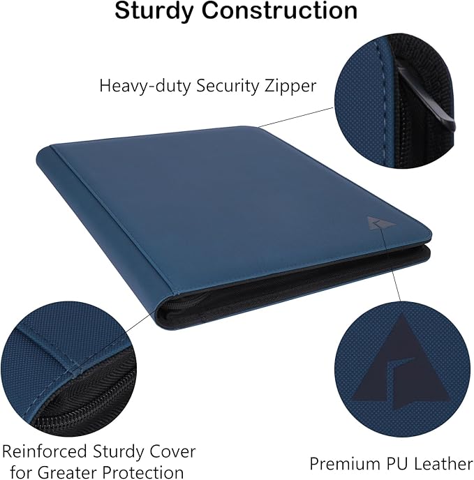 Top loader Binder, Holds 432 Top Loaders, 9 Pockets Top Loader Binder with Sleeves for Cards in 3'' x 4'' Top loaders -Blue
