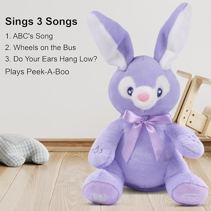 Dimple Bunny Set - Bella Animated Interactive Purple Bunny with Peek-a-Boo Feature and Singing Songs Plus Super-Soft Grey Baby Rabbit Plush - Perfect Baby Plush Toy Gift for Ages 0 and Up