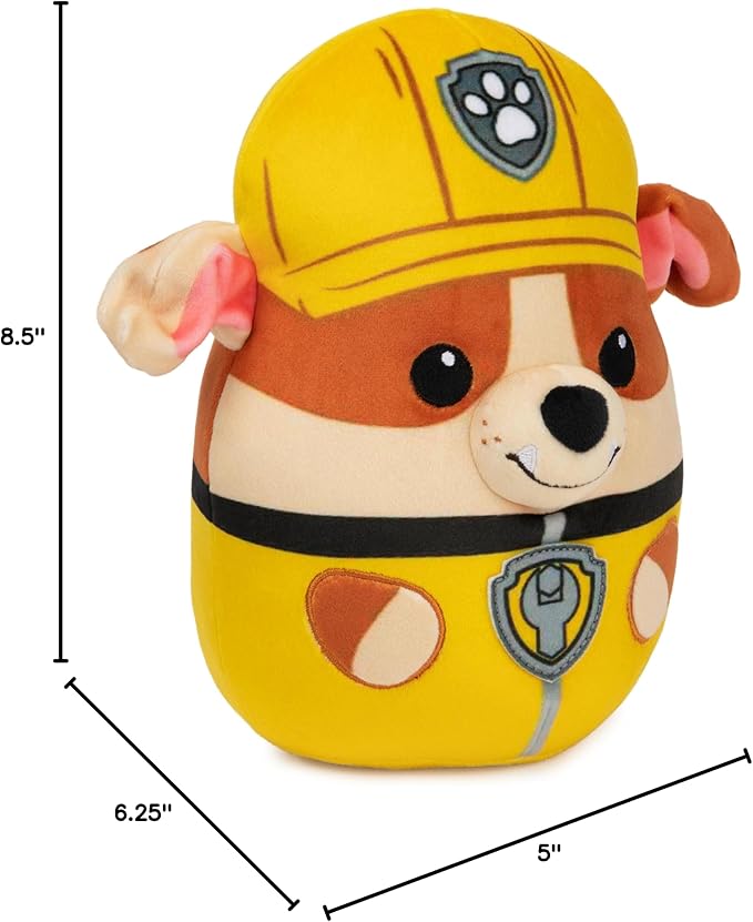 PAW Patrol Rubble Squish Plush, Official Toy from The Hit Cartoon, Squishy Stuffed Animal for Ages 1 and Up, 8”