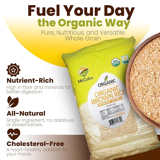 McCabe Organic Brown Rice - Brown Rice Organic | Rich with Fiber & Minerals | USDA and CCOF Certified | Product of USA | 12Lbs…