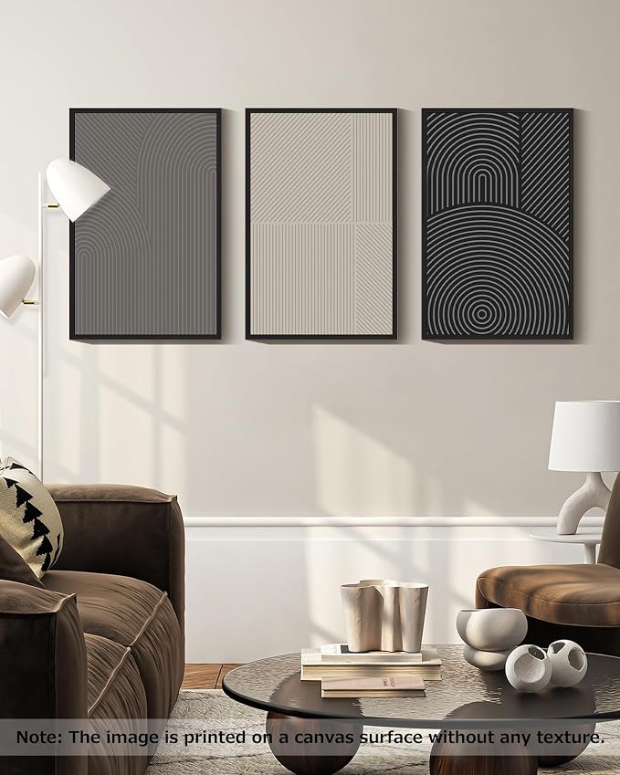 Drsoum Mid-Century Modern Framed Wall Art Large 16x24in Minimalist Abstract Boho Neutral Line Wall Decor Geometric Artwork Kitchen Dining Room Black Framed