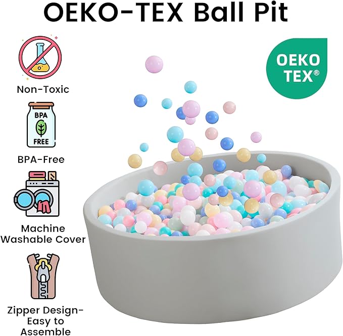 Ball Pit for Toddlers 47.24''x15.75'' Baby Ball Pit Soft Foam Ball Pits Round Lagre Kids Ball Pits Indoor and Outdoor Game Kids Play Ball Pool Ideal Gift for Children (Grey, NO Balls)