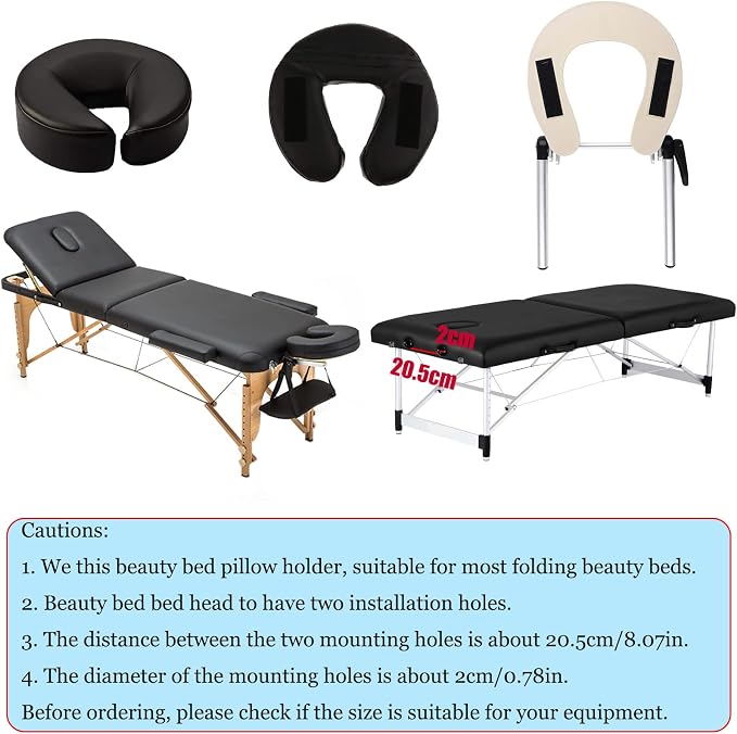 Massage Headrest - Aluminum Adjustable U-Shaped Pillow for Bed & Face Cradle - Beauty Spa Equipment