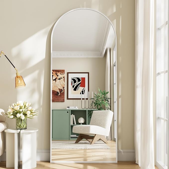 Mirror Full Length, 28"x71" Large Arched Floor Full Length Mirror with Stand, Room Decor Big Full Body Floor Mirror with HD Tempered Glass Aluminum Frame for Bedroom Living Room, White