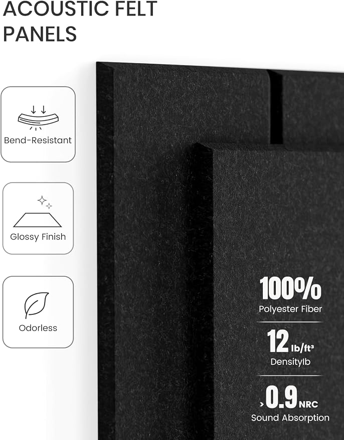 Fluxynara Felt Bulletin Board & Cork Board Alternative, Black | 48" x 36" Pin board, Removable Adhesive Tabs, Easy Install Without Wall Damage, For Home Office Decor