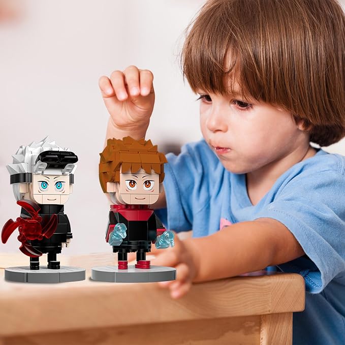 Jujutsu Kaisen - Satoru Gojo & Yuji Itadori Action Figure Buliding Toy Set - (460+ Pcs) Compatible with Lego Brickheadz - Rotatable Arm, with Base for Disable - Gift for Anime Fans
