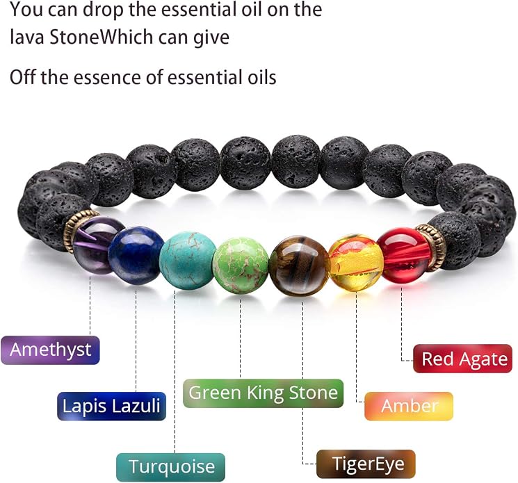 Hicarer 16 Pieces Men Women 8mm Lava Rock Bracelets 7 Chakra Aromatherapy Essential Oil Diffuser Bangle Natural Stone Beads Bracelet