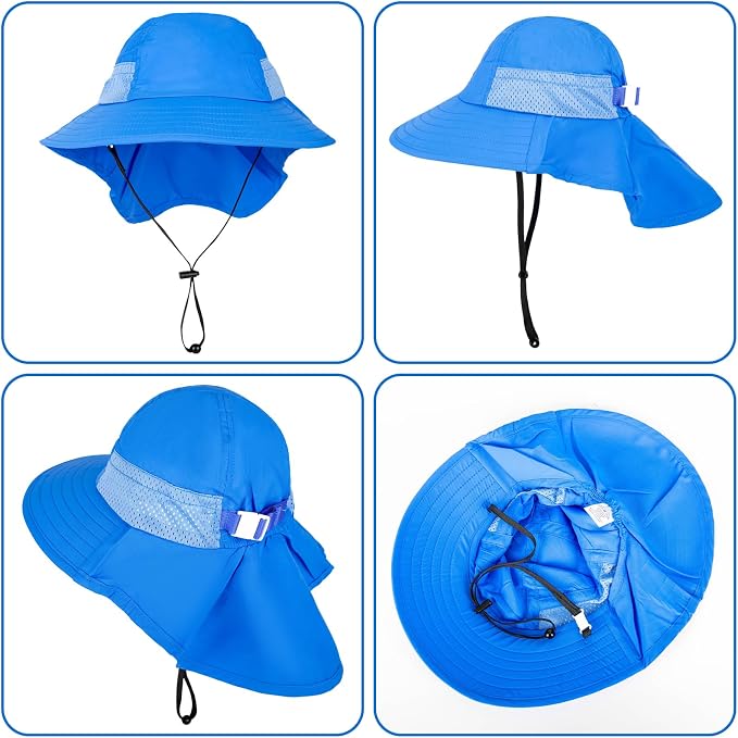 Toddler Baby Sun Hat Kids Summer Beach Essentials Adjustable Beach Hats with Bucket Wide Brim for Boys Girls Age 0-14 Years