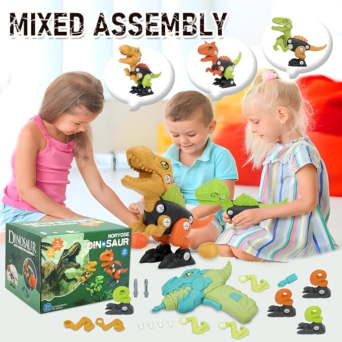 Dinosaur Toys for 3, 4, 5, 6, 7, 8 Year Old Boys, Kids Take Apart Toys with Electric Drill STEM Construction Building Educational, Party Christmas Birthday Gifts for Boys Girls
