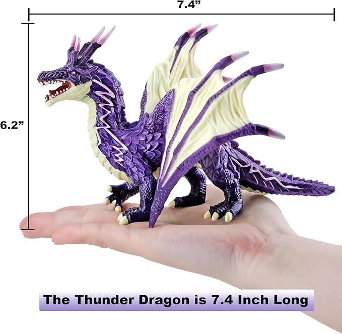 RECUR Thunder Dragon Action Figurine, 7.4 Inch Purple Dragon Toys for Boys Girls Kids, RPG Figures Miniatures for Tabletop Display & Roleplaying, Collectors Toy Age 3 +