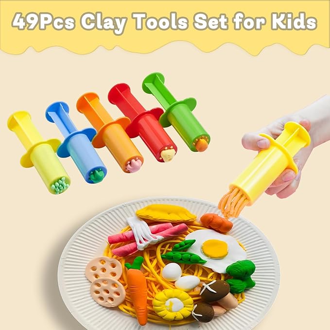 LCY WEDSHI Dough Tool Set, 49 Pcs Dough Tools Sets for Kids Ages 4-8, Dough Accessories Includes Animal Molds, Cutters Roller, Rolling Pins, Safety Scissors, Plastic Knife