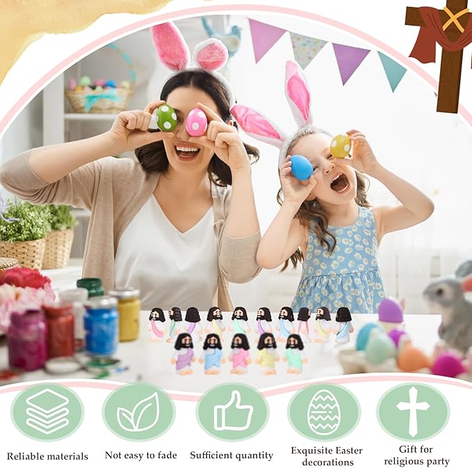 Bememo 300 Pcs Little Jesus Figures Bulk Original Design Mini Pocket Jesus Toys Rubber Figurine to Hide and Seek Religious Party Favors Sunday School Craft Baptism Gifts(Macaron Color)
