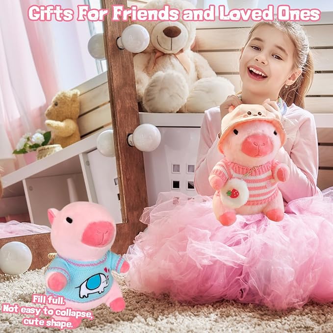 10.2" Cute Capybara Plush with 9 Pcs of Clothing and Accessories Super Soft Capybara Stuffed Animals Capybara Plush Toys are Suitable for Kids, Girls and Boys