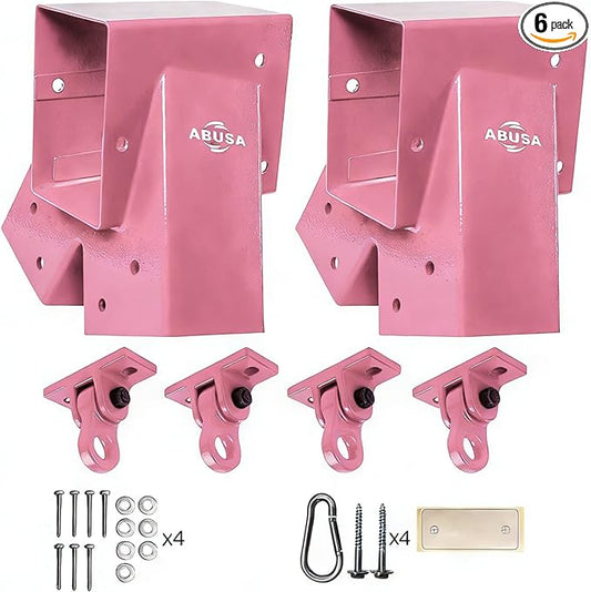 ABUSA Heavy Duty Swing Sets Brackets Including 2 Pink A-Frame Swing Set Brackets and 4 Swing Hangers for Playground Equipment Mounting Parts Hardware Included (P006)