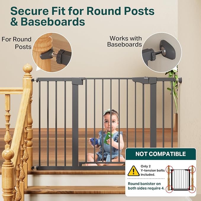 Cumbor 30-48" Baby Gate for Stairs and Doorways, Mom's Choice Award Winner, Pressure Mounted Dog Gate Indoor with Self-Closing Walk Through Door, Easy Install, Double-Lock Design, Cool Gray
