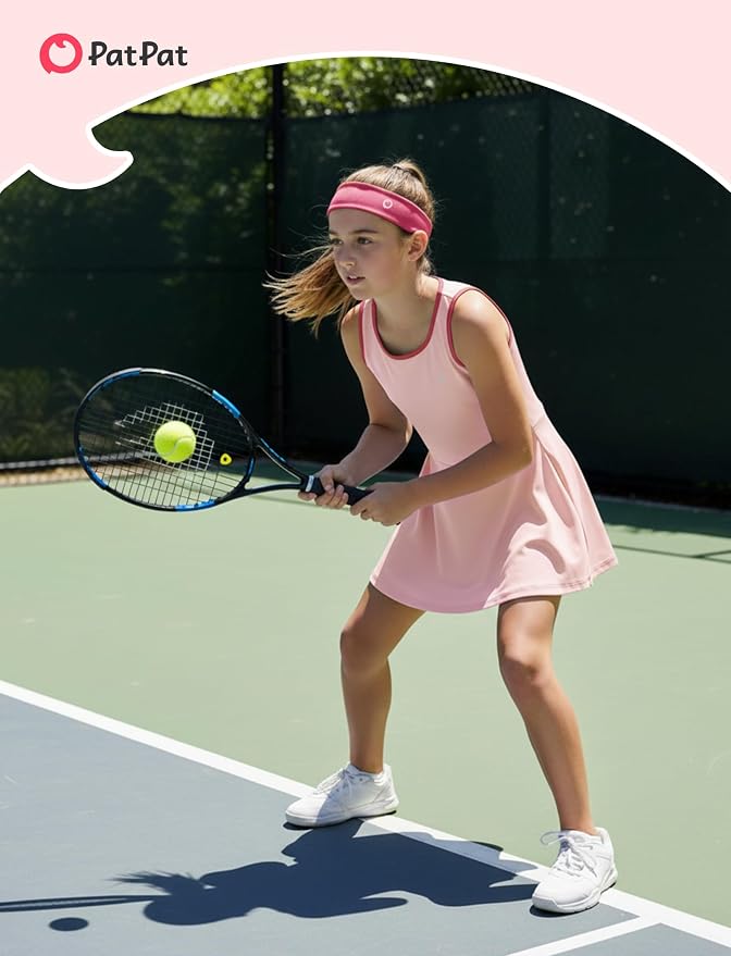 PATPAT Girls Athletic Dress Tennis Summer Outfit with Headband & Shorts | Quick-Dry RapidAir-C Fabric, Lightweight Breathable Golf Dress, Sweat-Wicking 2 Piece sets, Two Hidden Pockets