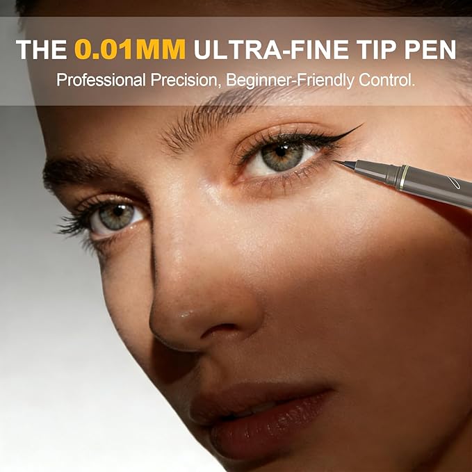 Ultra Fine Liquid Eyeliner Pencils- Slim Felt Tip for Precise Eye Lines, Waterproof, Smudge Proof & Quick-Drying, Winged Liner and Inner Corner. Long Lasting All Day Makeup, Smooth & Lightweight.