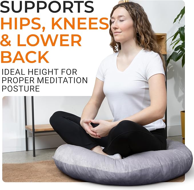 Cheer Collection Extra Large Floor Pillow, 32" Round Meditation Cushion, Oversized Yoga Pillow & Floor Cushions for Adults, Floor Pillows for Sitting, Meditation, and Seat Cushion -Grey