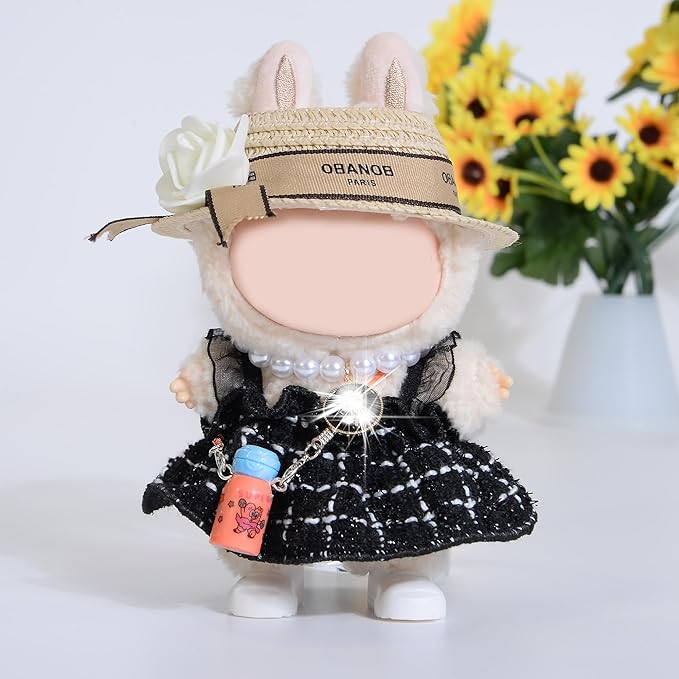Chic Style 17cm Doll Clothes Accessories Set Include: 1 Dress, 1 Hat, 1 Necklace, 1 Water Bottle and 1 Shoes for Dress up Your Dolls (Doll Not Included), Black #1