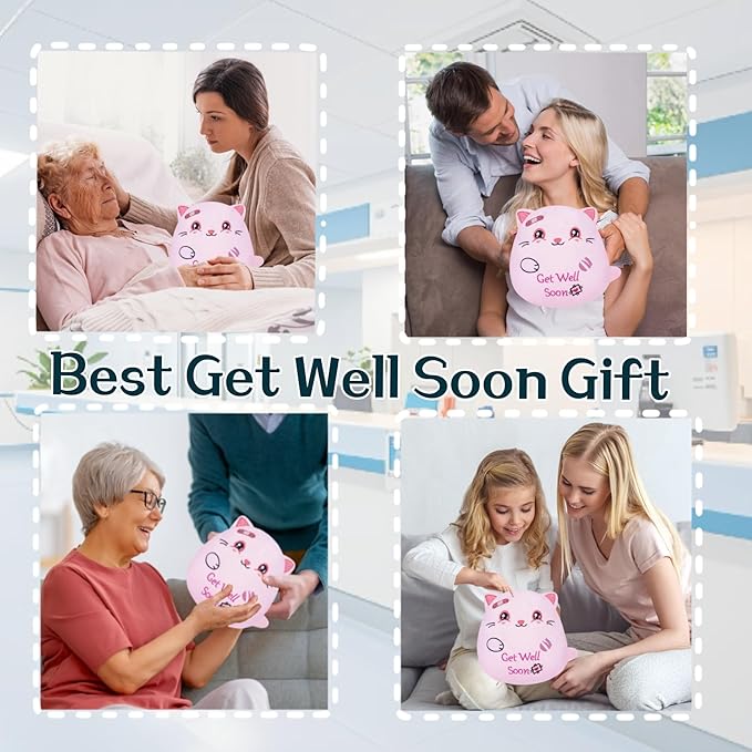 Get Well Soon Plush Cat - Adorable Pink Cat Stuffed Animal Perfect Get Well Soon Gift for Girls 8 Inch