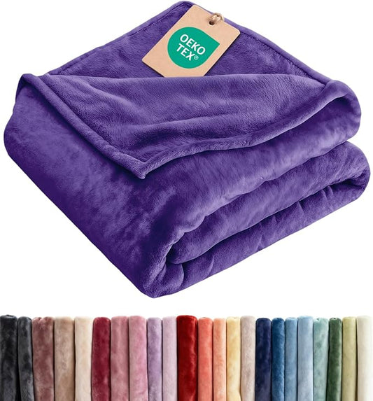 Ultra Soft Fleece Throw Blanket - College Dorm Room Essentials - Purple | Flannel Fleece, Thick, Warm & Breathable, All Season Cozy, Anti-Static, Microplush, Lightweight for Couch, Bed & Dorm Bedding