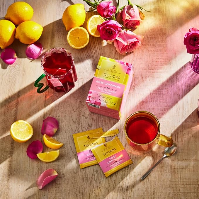 Taylors of Harrogate Rose Lemonade Infusion Individually Wrapped Bags, 20 Count (Pack of 1), Zingy, Refreshing and Fragrant, Caffeine-Free, Enjoy Hot or Iced, 20 Teabags