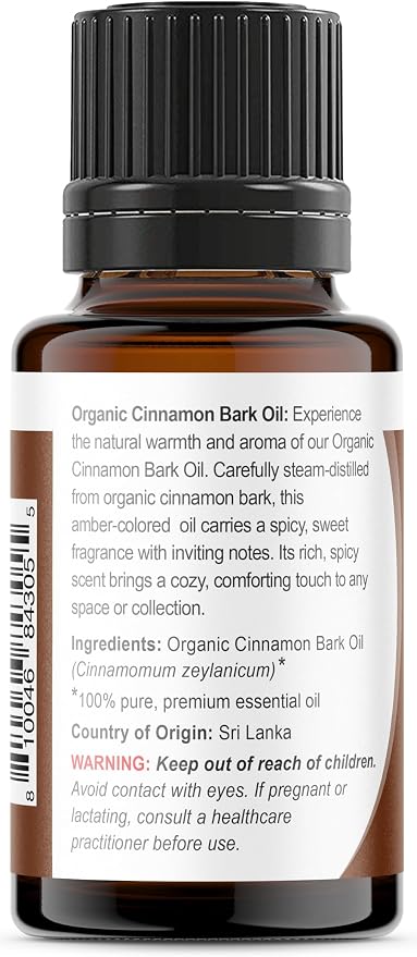 Viva Doria Organic Ceylon Cinnamon Bark Oil - 100% Pure, Natural, Undiluted, Food Grade Essential Oil, 15 mL (0.5 Fl Oz)