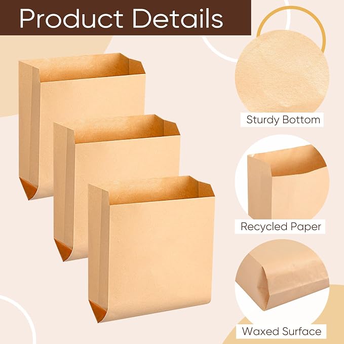 Waxed Kraft Feminine Hygiene Liner Bag, Business Restroom Bathroom Personal Dispensers 7.5 x 10" Waste Receptacle Paper Liners, Sanitary Napkin Disposal Bags, Kraft Bag (500 Pcs)