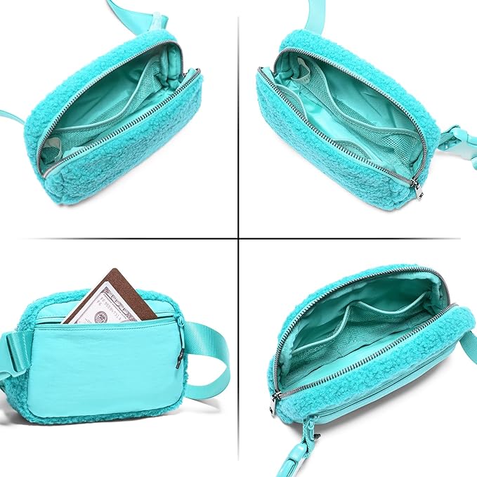 Gitus Fleece Belt Bag Sherpa Fanny Pack Crossbody Bags for Women Fashion Waist Packs with Adjustable Strap for Gym Travel Hiking Running Trending Gifts for Teen Girls Women Men (Lake Blue)