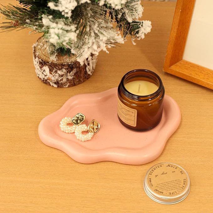 CCINPPY Ceramic Cloud Jewelry Tray Trinket Dish Key Bowl Nightstand Decor | Decorative Small Desk Tray Jewelry Plate Key Holder Bowl Cute Bedroom Room Decor Aesthetic, Gift for Women, Pink Medium