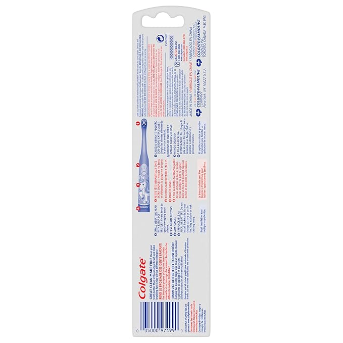 Colgate Kids Battery Powered Toothbrush, Kids Battery Toothbrush with Included AA Battery, Extra Soft Bristles, Flat-Laying Handle to Prevent Rolling, Unicorn Toothbrush, 1 Pack
